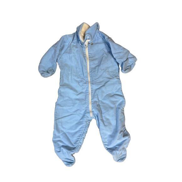 Quiltex Winter Snowsuit Blue Fur Colla VTG 6 Month Retro Jumpsuit W Handmade Hat - Picture 2 of 13